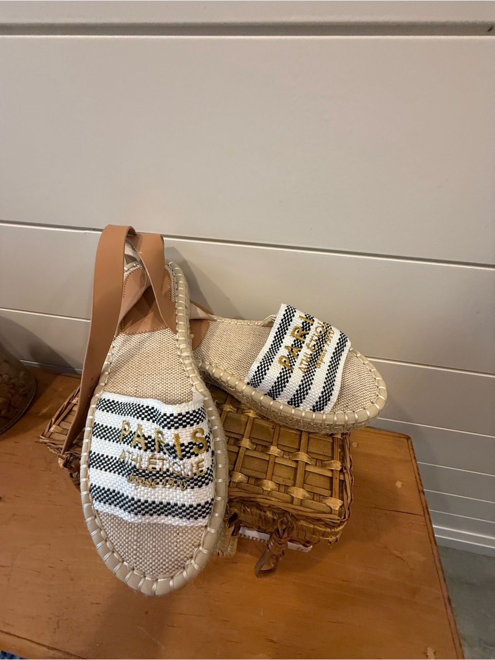 Amazon Striped Espadrille Sandals in Black, Beige and Tan